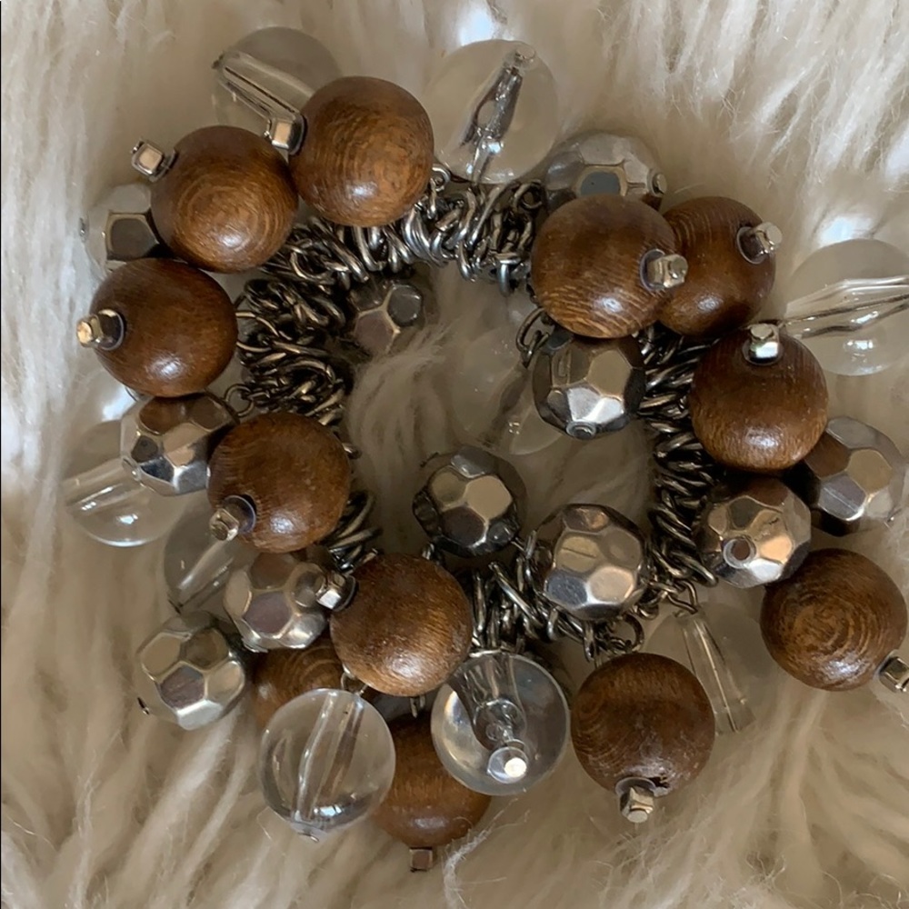 3/$20 Wood & Beads Silver Bracelet